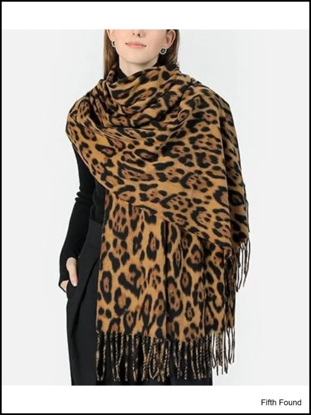 Oversized Leopard Print Scarf Tassels Polyester Shawl Wrap